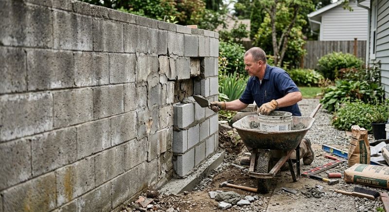 Cinder Block Wall Repair in Union City, GA